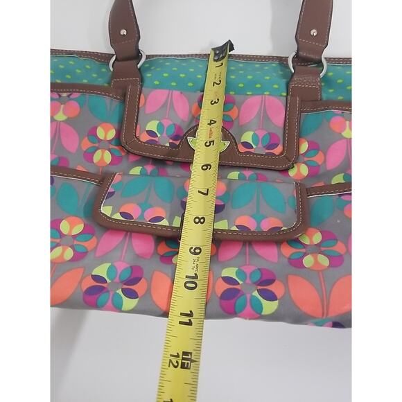 LILY BLOOM Floral Purse Shoulder Tote Large Lime Green Orange Blue Turquoise - Picture 10 of 10